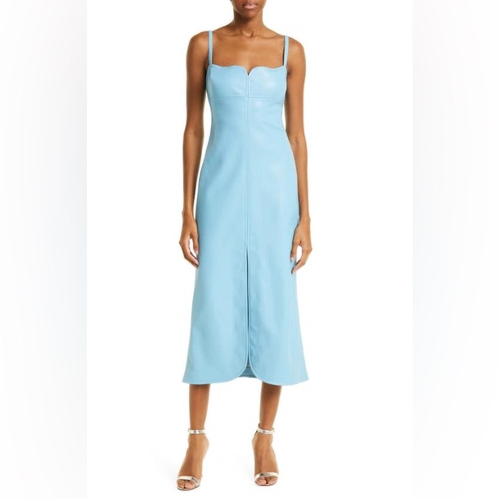 ALEXIS Camellia Blue Faux Vegan Leather Midi Dress size M